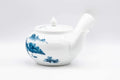 Tezumi — Japanese Tea Set - 畑萬陶苑 Hataman Toen - Arita-yaki Porcelain Debeso Kyusu with 2 Yunomi Teacups — the teapot in three-quarter view