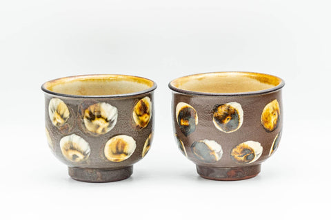 Tezumi — Japanese Teacups - Pair of Brown and Beige Spotted Yunomi - 150ml — front view
