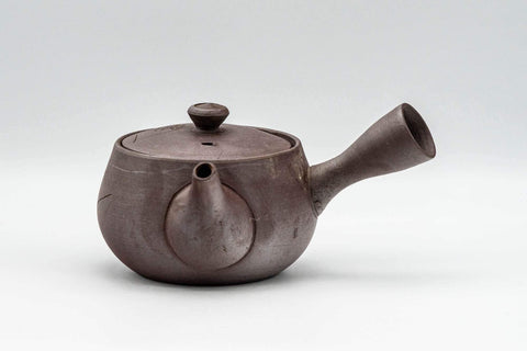 Tezumi — Japanese Kyusu - Engraved Geometric Banko-yaki Debeso Teapot - 200ml — three-quarter view from the opposite side