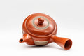 Tezumi — Japanese Kyusu - Engraved Yellow Striped Tokoname-yaki Teapot - 290ml — interior view showing the filter