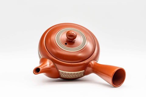 Tezumi — Japanese Kyusu - Engraved Yellow Striped Tokoname-yaki Teapot - 290ml — interior view showing the filter