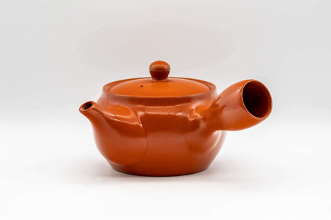 Tezumi — Japanese Kyusu - Floral Engraved Tokoname-yaki Teapot - 350ml — three-quarter view from the opposite side