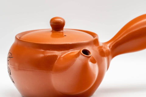 Tezumi — Japanese Kyusu - Floral Engraved Tokoname-yaki Teapot - 350ml — closeup of the decoration